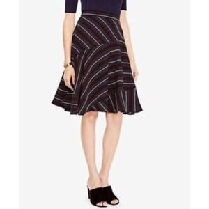 NWT Ann Taylor $98 Black Gray Red Striped Swirl Full Swing Skirt SZ 16